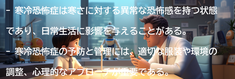 寒冷恐怖症の予防と管理のためのヒントとアドバイスの要点まとめ