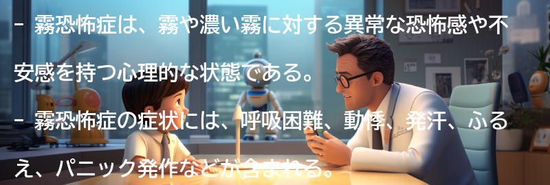 霧恐怖症の症状と特徴の要点まとめ