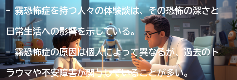 霧恐怖症を持つ人々の体験談の要点まとめ