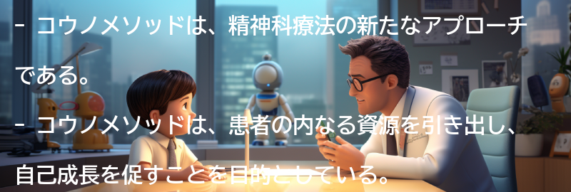 コウノメソッドを活用した精神科療法の将来展望の要点まとめ