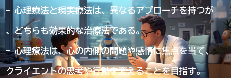 心理療法と現実療法の選択における考慮事項の要点まとめ